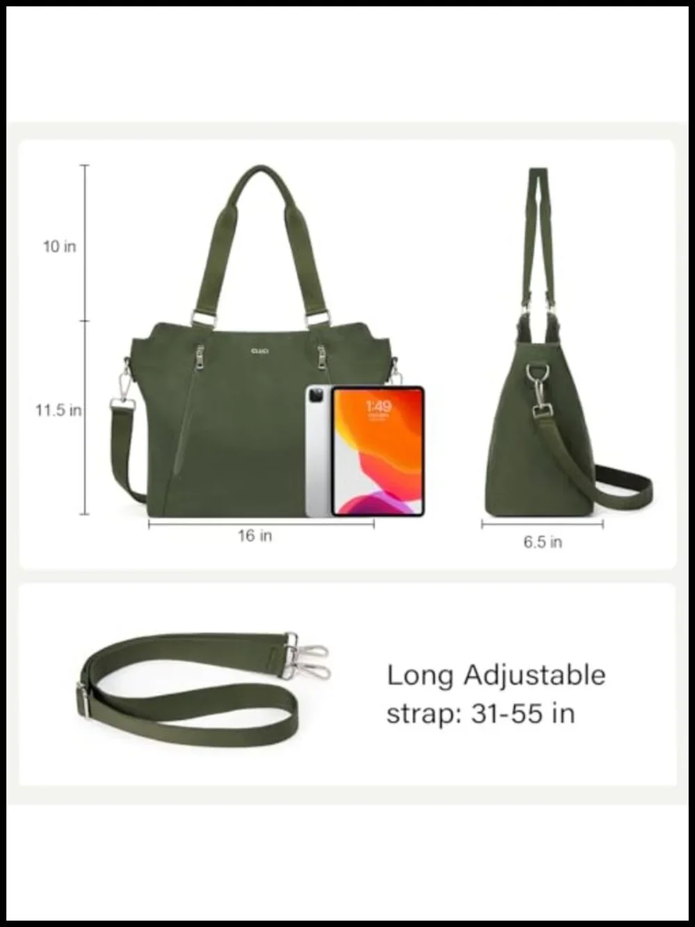 Large Nylon Hobo Bag with Multiple Pockets, Adjustable Strap, Lightweight Tote